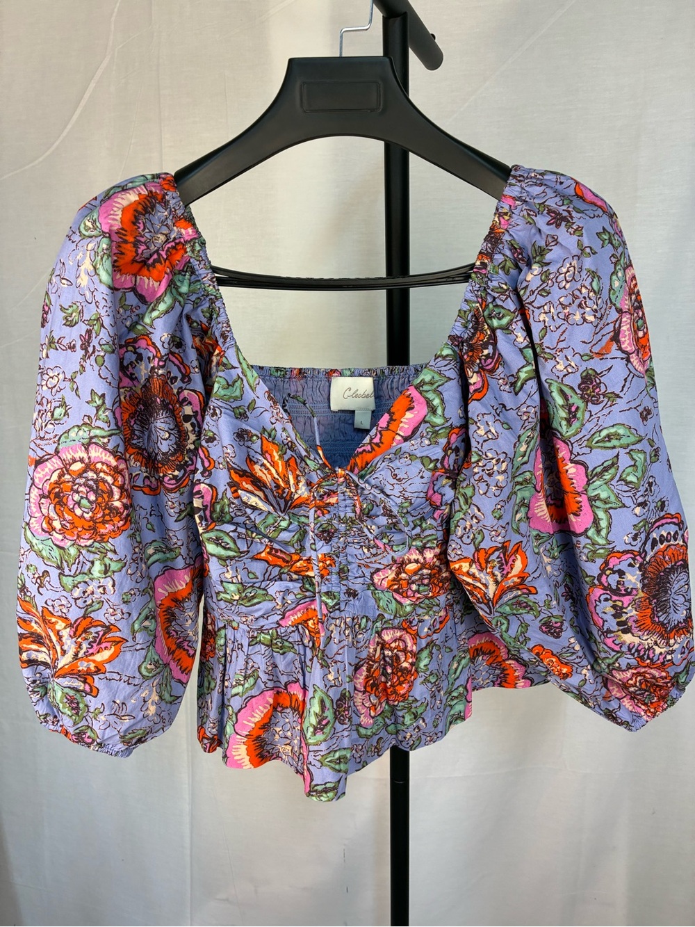 Cleobella Brenna Floral Print Peplum Organic Cotton Top L